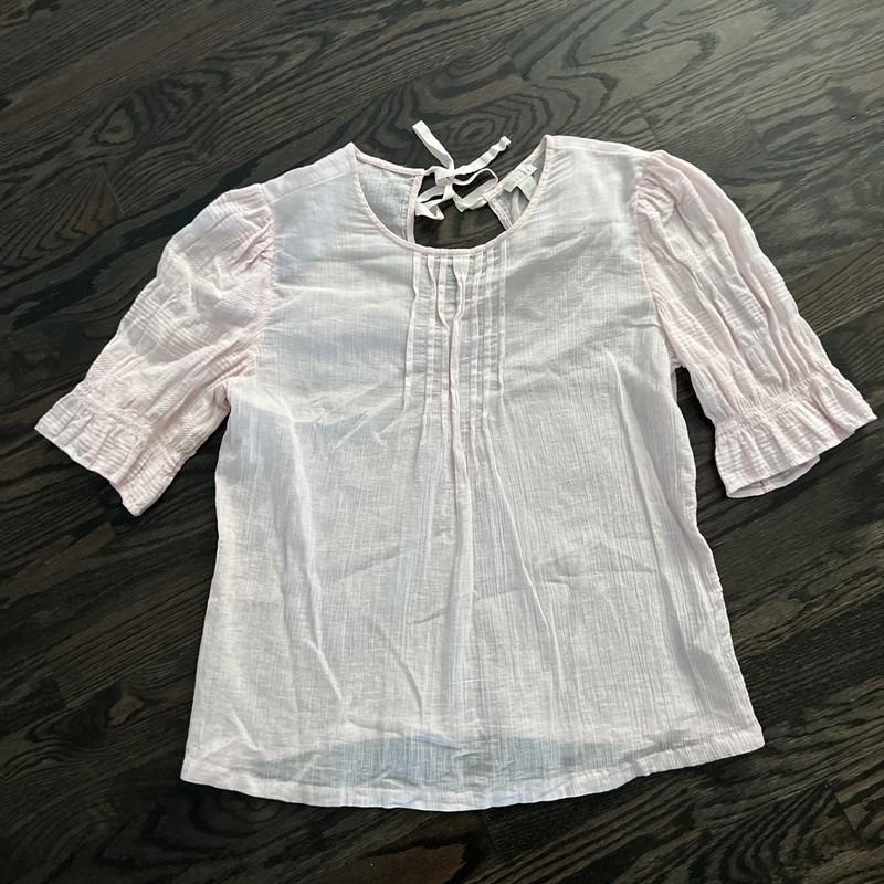 Hinge Soft Pink Crinkle Gauze Short Sleeve Semi Sheer Blouse Top Women’s Sz  S