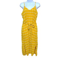 Old Navy Yellow Plaid Checks Cami Belted Dress M Country Spring Cottage Prairie 