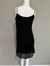 Black Sleeveless Spaghetti Stripes Crochet Mini Summer Dress Size Small