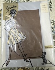 VINTAGE SEAMLESS EXQUISITE Nylon STOCKINGS 15 Denier COFFEE Size 9 NOS Sealed