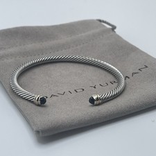 David Yurman 4mm Cable Sterling Silver Black Onyx and 18K Yellow Gold Bracelet