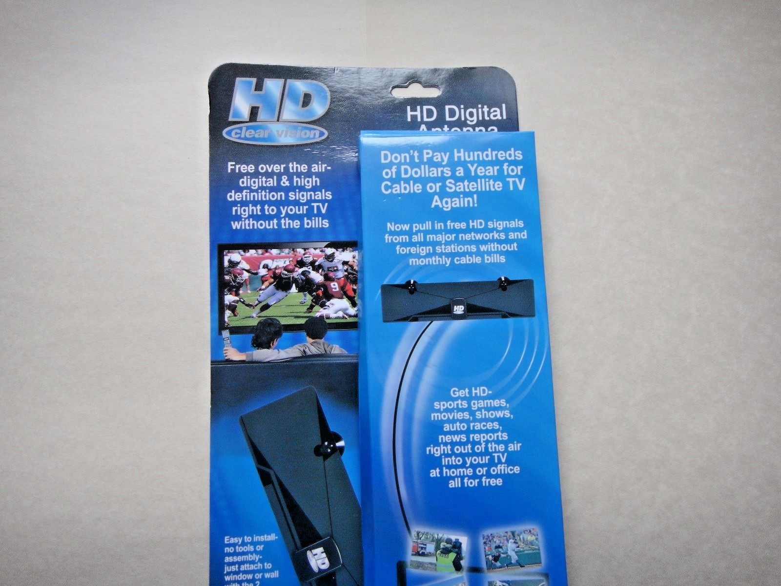 2X-Digital Indoor VHF UHF Ultra Thin Flat TV Antenna for HDTV 1080P DTV ...