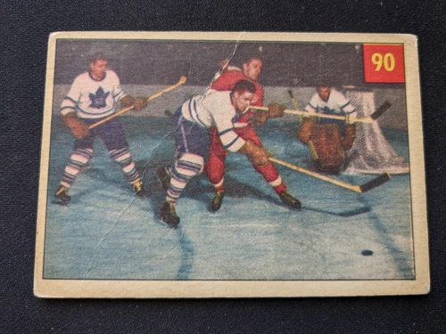 1954-55 Parkhurst Hockey Card # 90 A. Delvecchio (HOF) / Defense IA (VG)