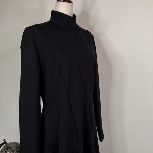 Abito midi Akris Punto linea A nero collo alto moderno nuovo con etichette taglia 12 $1290 - Foto 12 di 12