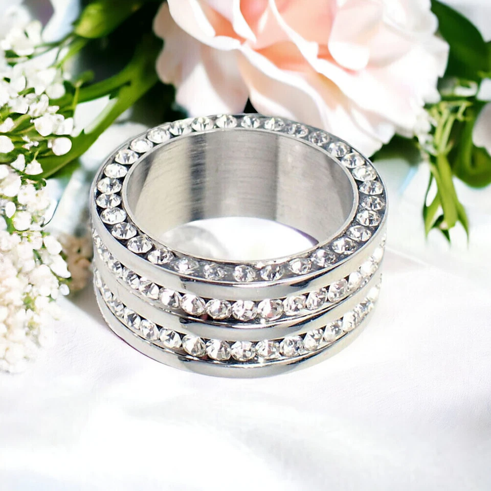 Edelstahlringe Damen Ring silber Strass Massiv Modern Beauty Freundschaftsring - Bild 2 von 4
