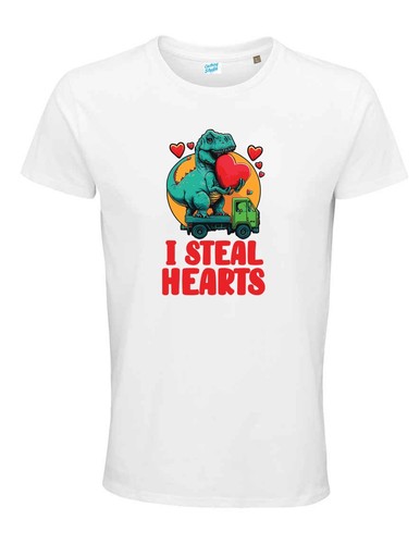 I Steal Hearts Dinosaur T-Shirt - Fun Valentine's Day Design for Boys, Girls - Picture 6 of 13