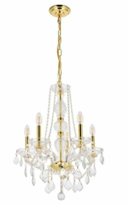 Crystal Chandelier 5 Light Fixture Gold Foyer Kitchen Dining Room Lighting 21''
