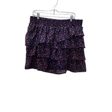 Maurices Women's Blue Floral Ruffle layered skirt