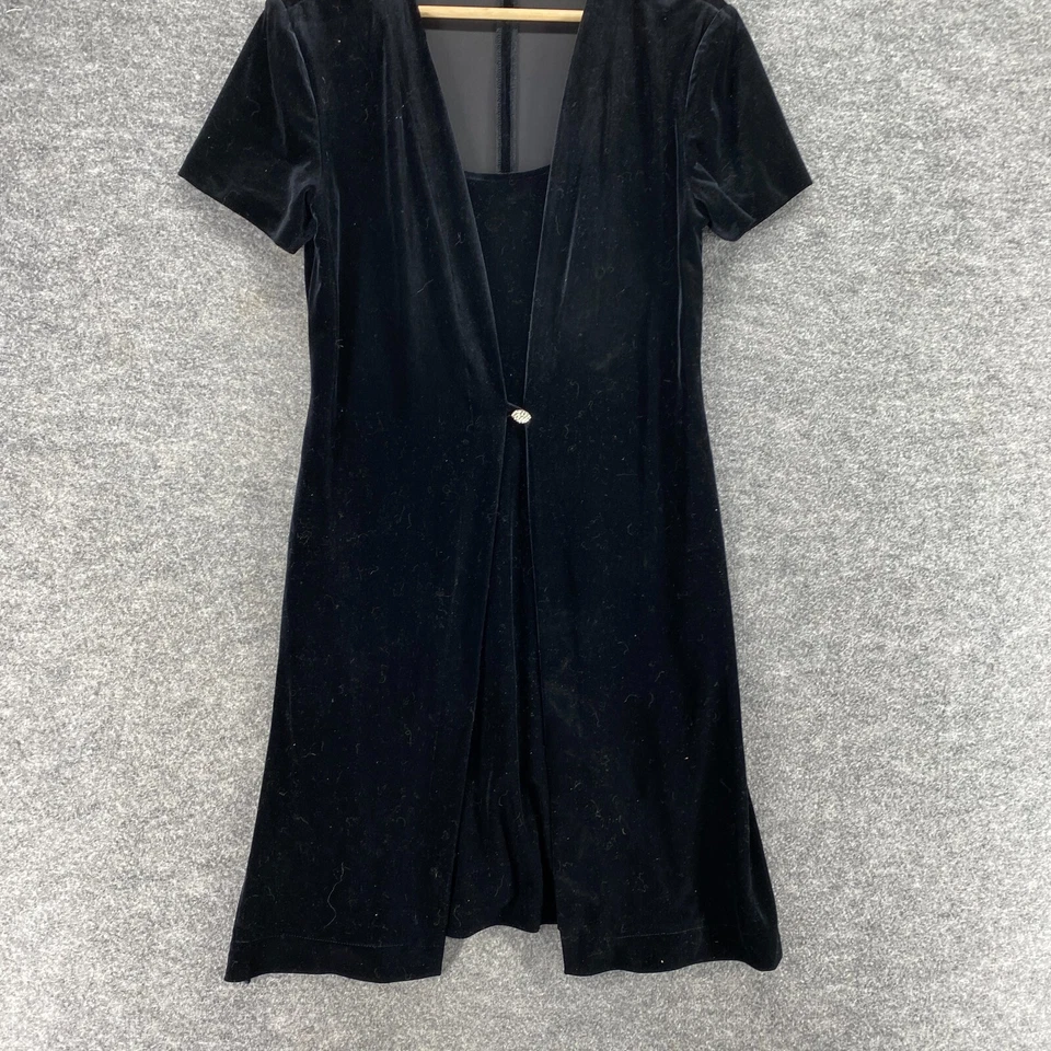 Dressbarn Dress Women 6 Black Sheath Midi V-Neck Short Sleeve Velvet Casual - Image 4 of 4