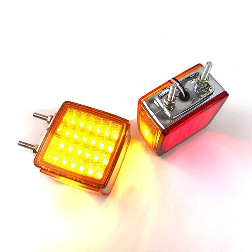 2x Yellow/Red 51 LED Double Face Stud Mount Pedestal Fender Stop Turn Tail Light - Picture 10 of 10