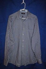 Men's CHAPS Blue Tan White Button Down Shirt Size 16/16 1/2 34/35 Wrinkle Free