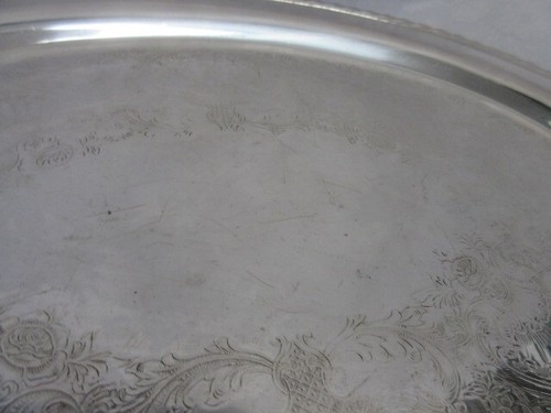 Silver Plate 2 Handle Oval Serving Tray, 21" by 13" Overall w Cloth Silver Bag - Picture 4 of 7