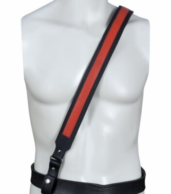 Echtes schwarz rotes vollnarbiges Rindsleder Sam Browne Cross Over Gürtel Riemen