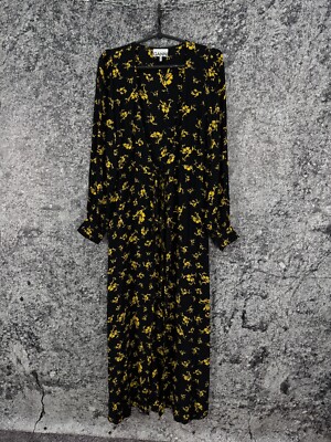 Womens GANNI Black Floral Print Crepe Midi Wrap Dress Black Yellow Size 32  | eBay