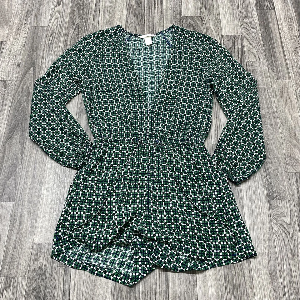 Mameluco para mujer H&M cuello en V verde geométrico manga larga talla 4 Foto 2 de 4