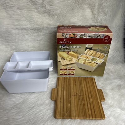 CROFTON Bread  and Dip Set 3 Piece - Bowl, Dipping Tray, Bamboo Cutting Board