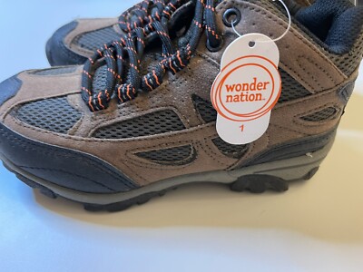 NEW WONDER NATION-Size 1 YOUTH BOYS-PREMIUM-''BROWN''-HIKING-TRAIL-WORKING-BOOTS