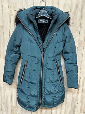 Karl Lagerfeld Paris Double Zip Teal Down & Feather Fill Puffer Jacket NWOT