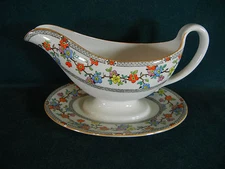 Spode Spring Y5657 Bone China Gravy Boat on Attached Underplate