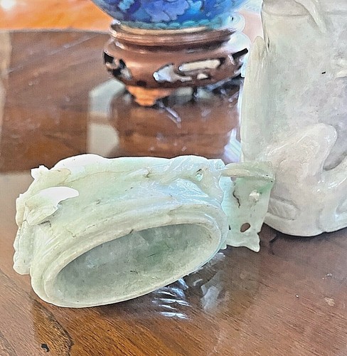 Rare White Mutton Fat Nephrite Hetian Jade Carved Covered Brush Pot 7.5" $8000 - Picture 10 of 12