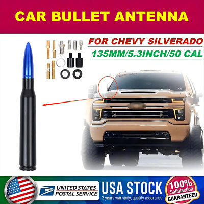 CNC BLACK-BLUE BULLET ANTENNA 50 CAL 5.3'' for CHEVRY SILVERADO 1500/2500HD/3500
