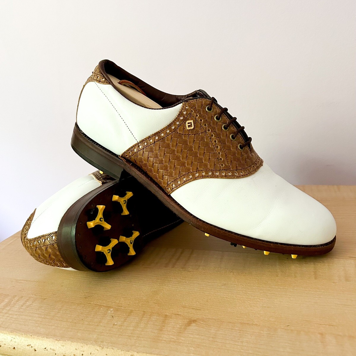 VINTAGE FootJoy Classics White Leather Brown weave saddle
