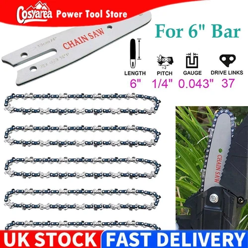 5pcs Chainsaw Saw Chain Blade+Guide Bar For 6" Cordless One-Hand Wood Cutter Kit