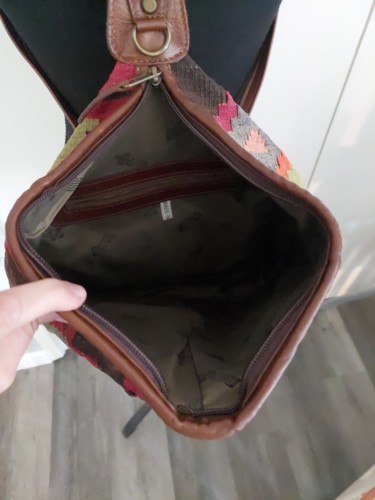 Vintage Wolle Kelim Teppich Rucksack Tasche Lederriemen Azteken Indianer Bunt - Bild 6 von 13