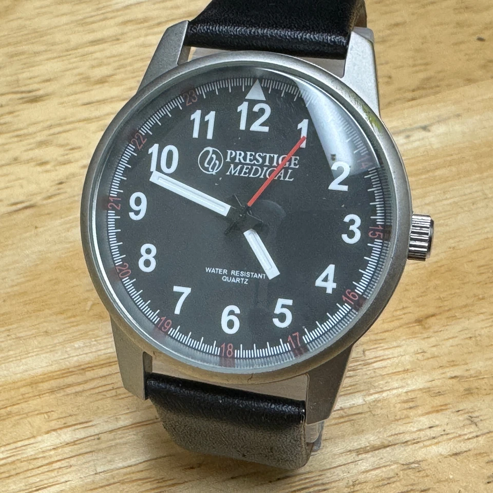 Pestige медицинские кварцевые часы мужчин серебро черный кожаный ремешок Японии Movt новый аккумулятор - Изображение 2 из 4