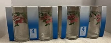 Crisa Pink Flower High Ball Drinking Glasses New Old Stock Vintage Two Sets Of 4