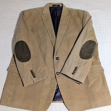 Chaps 48R Tan Corduroy Blazer Jacket Brown Elbow Patch Paisley Academia Buttons
