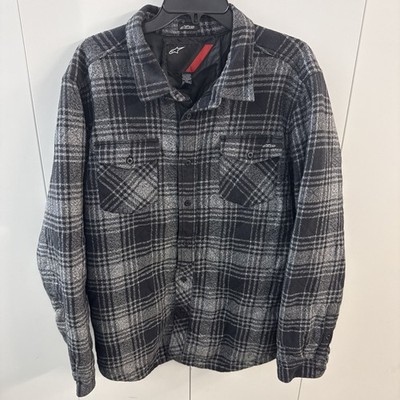 Alpinestar Flannel Lined Shacket Men's Large Black Gray Button Up Biker Street
