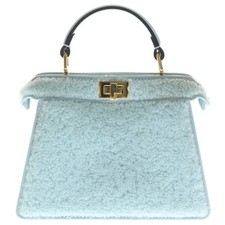 FENDI Peekaboo ICCU 2 Way Bag Handbag Shoulder Light Blue Boa Mouton 8BN335 Used