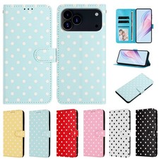 Cute Polka Dot Wallet Case For iPhone 17 Pro Max 16 15 14 13 12 Slim Flip Cover