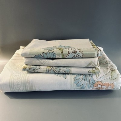 Vtg Springmaid Wondercale KING FLAT Sheet 3 Pillowcases Set of 4 Floral Blue