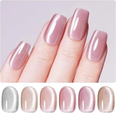 BEETLES GEL POLISH Beetles Cat Eye Gel Nail Polish Set, 6 Color Jelly Shimmer Glass Nude Pink Purp