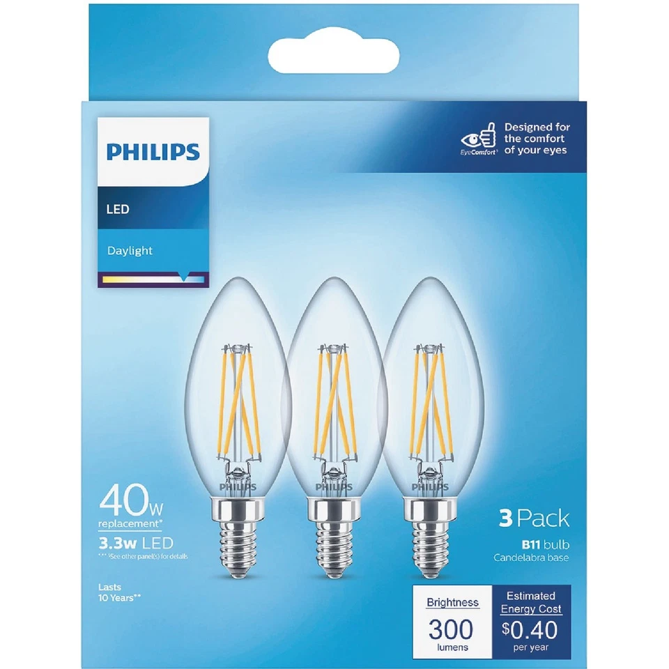 Philips 40W Equivalent Daylight B11 Candelabra Clear LED Decorative Light Bulb - Image 2 of 3
