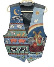 Vintage Tapestry Noah's Arc Denim Animal Biblical Vest Size XL