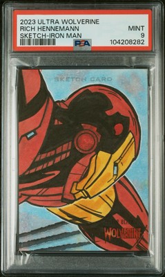 PSA 9 MINT 2023 FLEER ULTRA WOLVERINE SKETCH IRON MAN RICH HENNEMANN 1/1 