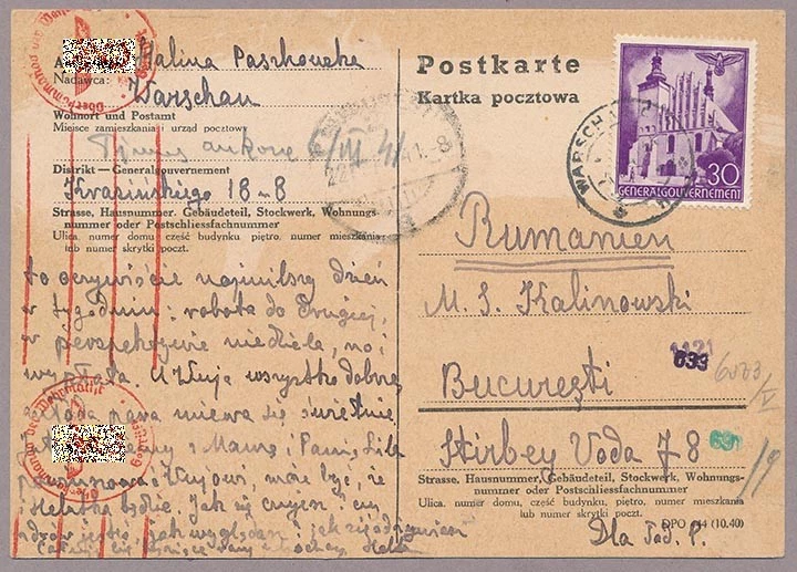 Generalgouvernement Postkarte nach Rumänien 1941 - Bild 1 von 1