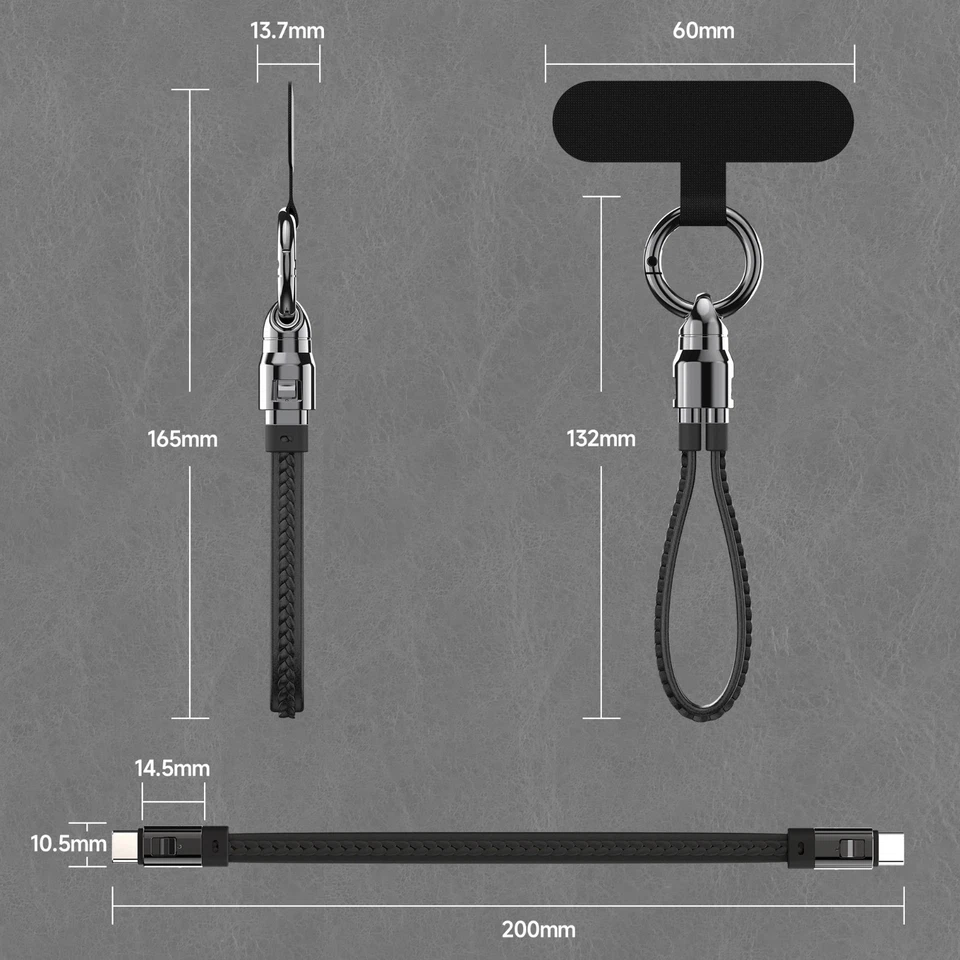 Portable USB-C Keychain Cable 240W 5A Fast Charger Type-C Short Charging Cord - Image 3 of 4