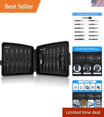 13-Piece Drill & Tap Bits Set with Quick-Change Adapter - HSS & Black Oxide