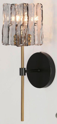 LNC Matte Black 1-Light Wall Sconce with Brass Accents and Gray Glass Shades