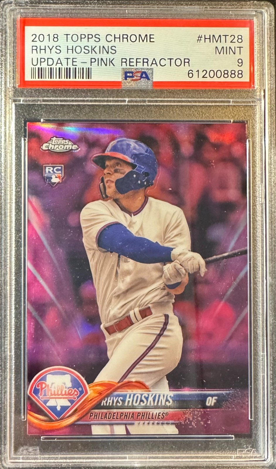 RHYS HOSKINS 2018 Topps Chrome UPDATE - PINK REFRACTOR #HMT28 PSA 9 MINT RC QTY