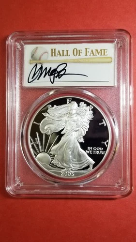2005 W AMERICAN SILVER EAGLE PCGS PR70 DCAM RYNE SANDBERG AUTOGRAPHED