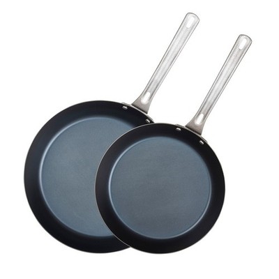 Viking 2-Piece Blue Carbon Steel Fry Pan Set, Black