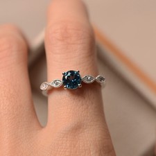 925 Sterling Silver Blue Topaz Gemstone Dainty Women Ring Duty Free
