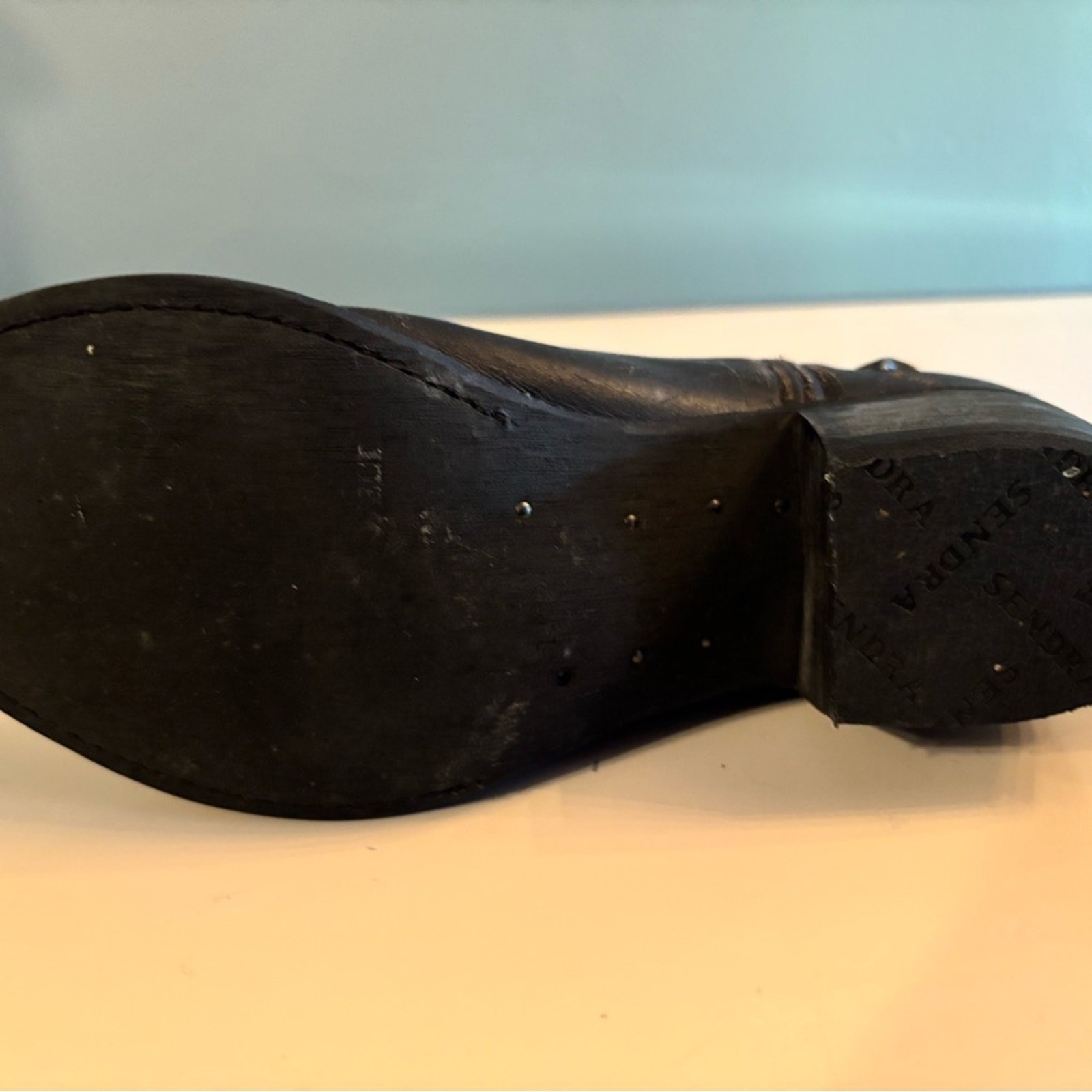 Sendra Black Distressed Cowboy Boots Unique Rare Handmade Ankle Leather size 6.5 image 6