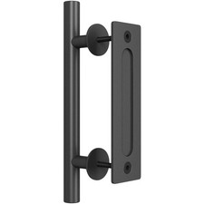 12" Heavy Duty Sliding Barn Door Handle, Pull and Flush Hardware Set, Black P