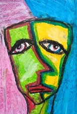 Portrait - Modern Art - Oil Chalk Painting On Paper A4 - Modern Art 